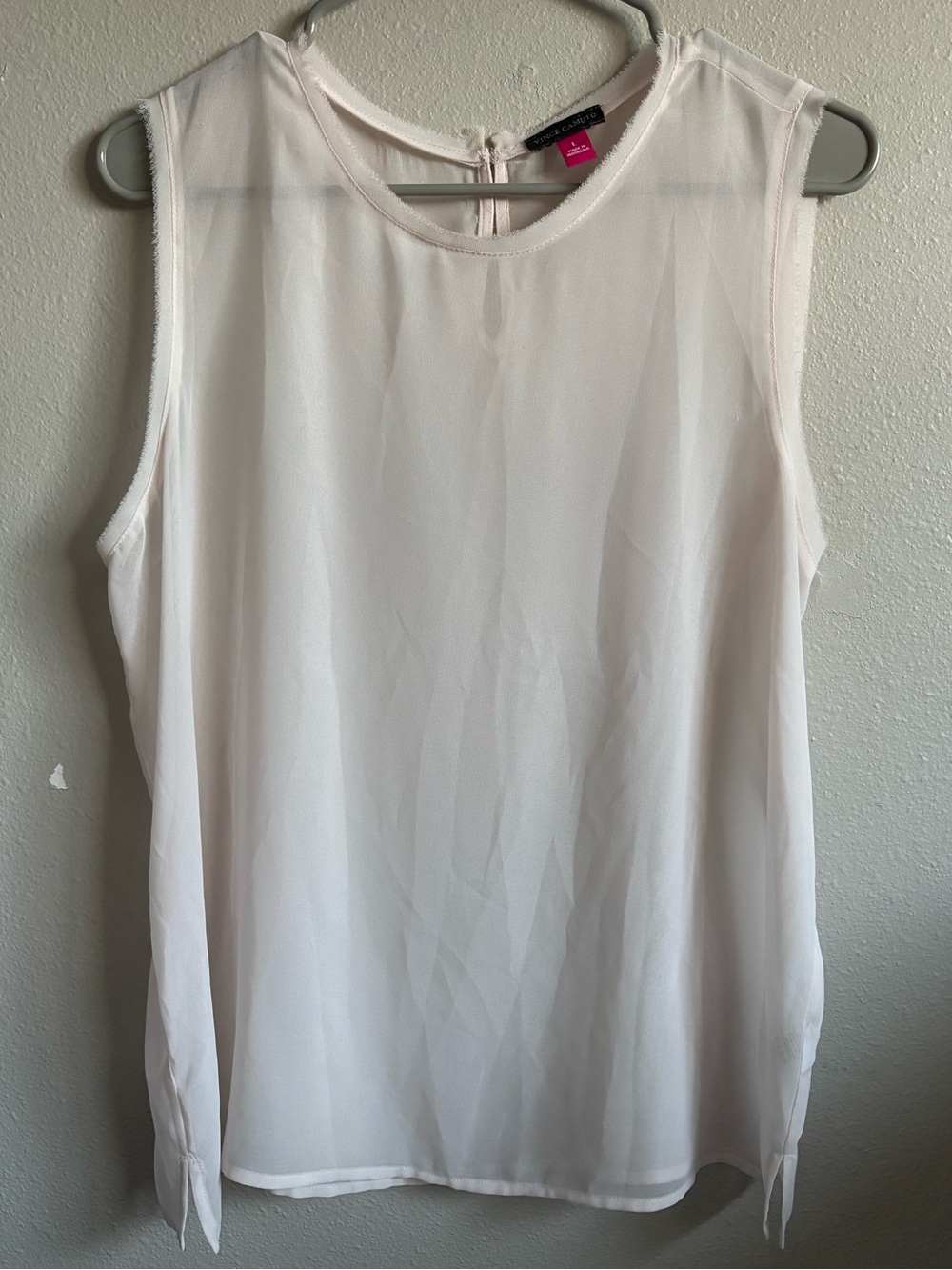 Vince Camuto Elegant Sheer Layering Blouse Cream/Pale Pink Large Layering Tank